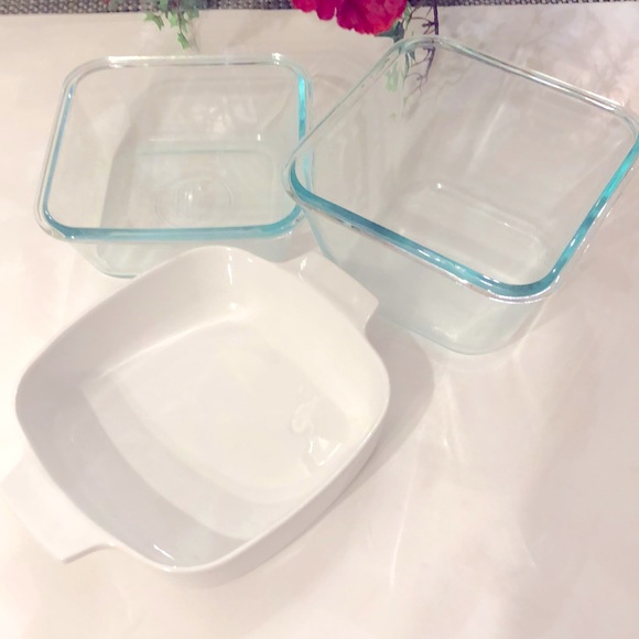 Pyrex Vintage 3 Glass Bowls Set and 1  Liter Corning ware Collection - Picture 2 of 3